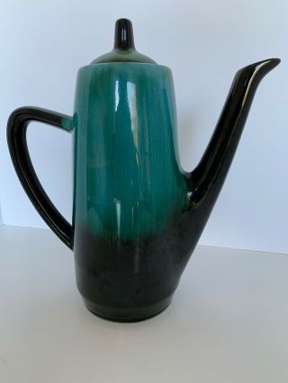 Vtg Blue Mountain Pottery Coffee / Tea Pot Green/black Drip Glaze 10 1/2 " Euc