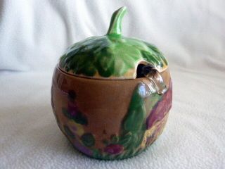 Jam Pot With Glass Spoon Majolica Hand - Painted Shorter & Sons England C.  1930