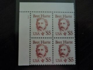 Us Stamp Scott 2196 Mnh $5 Bret Harte Plate Block,