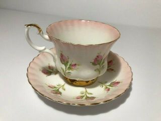 Royal Albert English Bone China Tea Cup & Saucer,  Pink Throat,  Rose Motif.