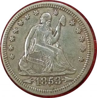 1853 Arrows & Rays Seated Liberty Quarter 25c Sharp Xf/au Coin
