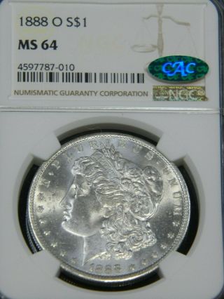 1888 - O Morgan Silver Dollar Ngc Ms64 Cac Blast White Frosty Luster,  Pq G743