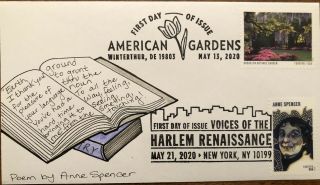 Anne Spencer 2020 Harlem Renaissance Fdc Hand Drawn Cachet American Gardens Poem
