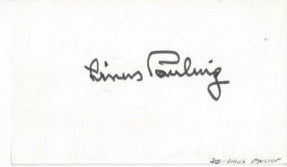 Linus Pauling Signed Index Card Nobel Prize Chemist Autograph