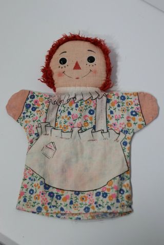 Vintage Raggedy Ann Fabric 10 " Hand Puppets Doll Yarn Hair Plush