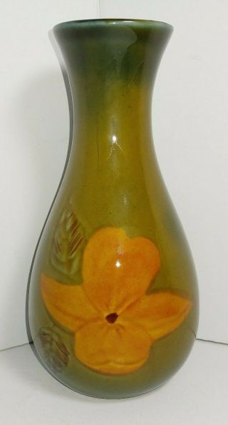 1970 Vintage Wade Porcelain Vase Green Orange Flower Pattern Made In Ireland