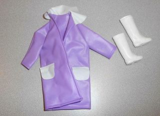 Vintage Barbie Clone Maddie Mod Very Soft Purple Rain Coat W/ White Rain Boots
