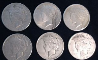 1925/1926 Silver Peace Dollars,  Set Of 6 Coins