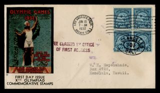 Dr Who 1932 Los Angeles Ca Olympic Games Block Fdc C196908