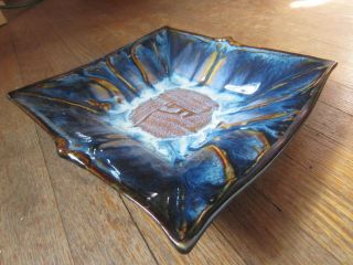 Mid Century Art Pottery Square Dish Hand Crafted Signed