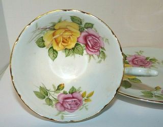 EB Foley Heathcote Tea Cup and Saucer Pale Green White w/ Pink and Yellow Roses 3