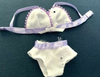 Barbie Lingerie White Lace Bra And Panties Trimmed With Lavender With Barbie Tag