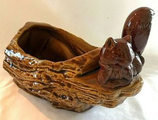 Vintage Haeger Pottery Glazed Squirrel On Log Planter Usa