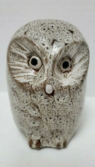 Vintage Pigeon Forge Pottery Speckled Brown White Lava Glazed Owl 4 3/8” Tall