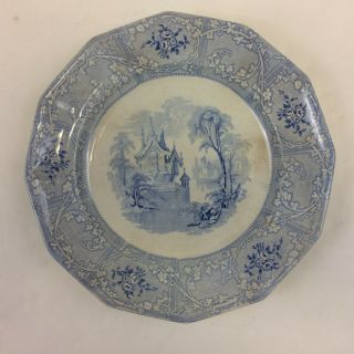 Davenport Friburg Transfer Ware Blue Dinner Plate 10 " Staffordshire Antique