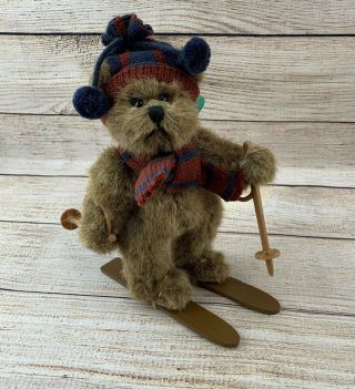 Russ Plush Brown Teddy Bear " Mogul " On Skies Jointed Winter Snow Hat Scarf