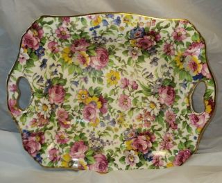 Royal Winton Summertime Chintz Square Nut Bowl Made In England Heart Handles