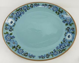 Vintage Mid - Century Taylor Smith & Taylor Azura Oval Platter Floral Blue 13.  5 "