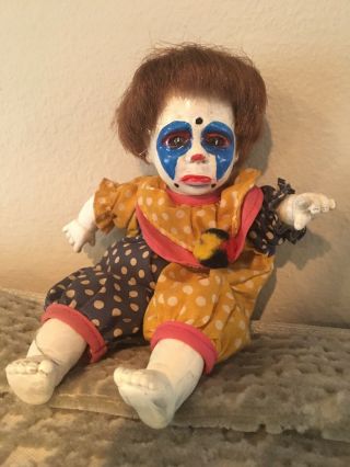 Creepy Horror Halloween Possessed Baby Doll Clown 8in.  Bean Bag Body
