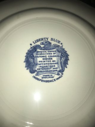 4 Staffordshire China LIBERTY BLUE Independence Hall Dinner Plates,  Good Cond 2