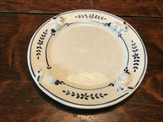The Potting Shed Dedham Pottery 7 - 3/4 " Plate Blue Rabbits Craquelure Embossed