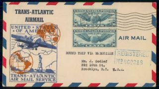 Mayfairstamps Us First Flight Cover 1938 York To France Registered Wwg88501