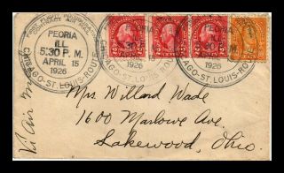 Dr Jim Stamps Us Peoria First Flight Air Mail Small Size Cover Cleveland Dpo