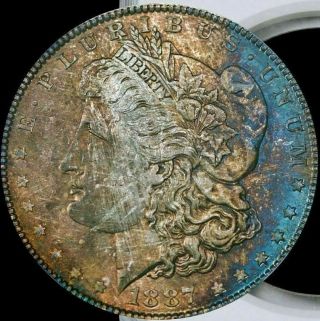 1887 Morgan Silver Dollar Ngc Ms63 Very Attractive Color Toning & Design Toned