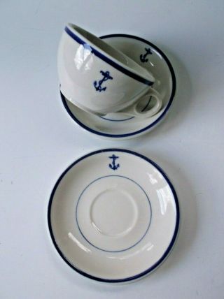 Vintage Restaurant Ware Us Navy Cup And 2 Saucers Shenango And Jackson China