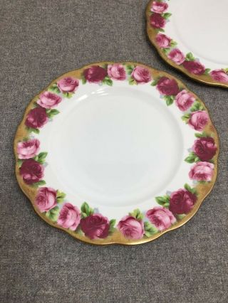 2 Vintage Royal Albert Old English Rose Heavy Gold Dinner Plates 10 1/2 " England