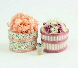 Dollhouse Miniature Handmade Hat Box Opens Gift Box Set of 2,  cup of Hat Pins 3