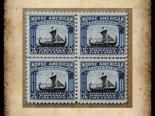 Us Stamps Scott 621 Norse American Centennial 5 Cent 5c Block Of 4 Stamps Og Mh