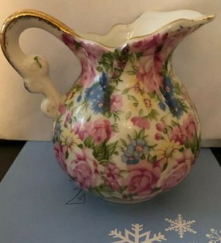 Arnart Royal Chintz Floral Pink Roses Creamer Small Pitcher 5th Ave 2179