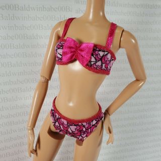 Swimsuit Barbie Doll Pink Heart Print Bikini Bathing Suit Bra Underwear Panties