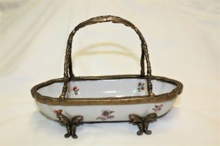 Wong Lee 1895 Porcelain Basket w/Bronze Handle,  Cracked Glaze 2