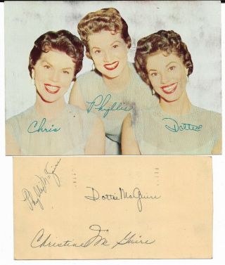 The Mcguire Sisters,  Chris,  Phyllis & Dottie Autographed Post Card -