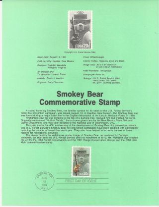 2096 Smokey Bear Forest Fire Prevention 1984 Souvenir Page