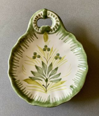 Signed Henriot Quimper France Camaieu Green 4 Inch Ceramic Pin Dish Bowl