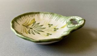 Signed Henriot QUIMPER France CAMAIEU Green 4 inch Ceramic Pin Dish Bowl 3