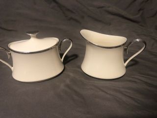 Lenox Solitaire Creamer And Sugar Bowl With Lid,  Platinum Band