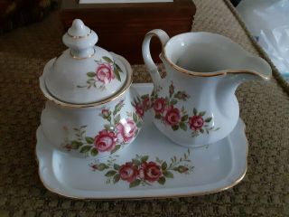Winterling Rose Bavaria Germany Sugar And Creamer Set With Serving Tray