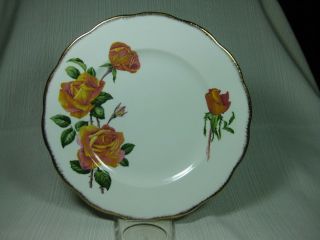 Queen Anne Bone China 10 3/8 " Anniversary Rose Dinner Plate Gold Trim