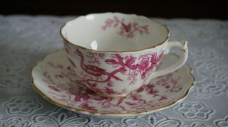 Vintage Coalport Red And White " Cairo " Pattern Gold Trim Cup & Saucer,  England