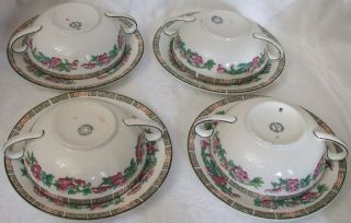 4 John Maddock & Sons England Indian Tree Cream Soup Cups And Underplates 2