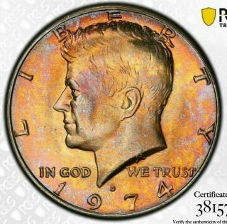 1974 - D Kennedy Half Dollar Pcgs Ms64 Bu Gem Unc Choice Color Toned Coin (mr)