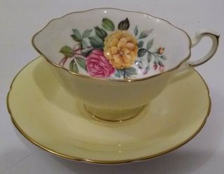 Paragon Vtg 1960s Tea Cup & Saucer B 547 Pale Yellow Pink Chrysanthemum Floral