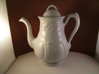 Antique William Adams Ironstone Tunstall White Teapot With Lid Grape Vine