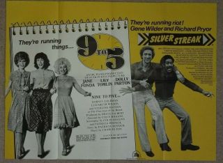 9 To 5 & Silver Streak Quad Cinema Poster Pryor,  Wilder Double - Bill Dolly Parton