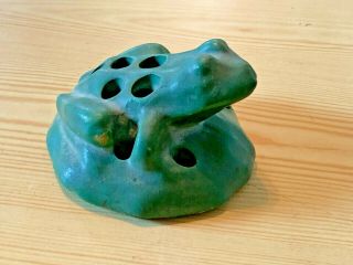 Antique Green American Pottery Flower Frog Figure