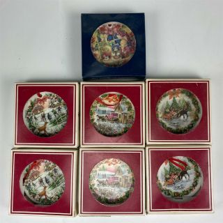 7 Royal Albert Doulton England Porcelain Xmas Christmas Tree Ornaments W Box Bss
